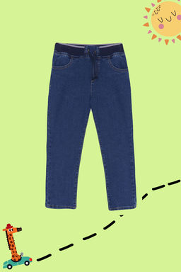 Erkek Cocuk Koyu Mavi Beli Lastikli Esnek Skinny Denim Pantolon Jean TKDSS24PL00014