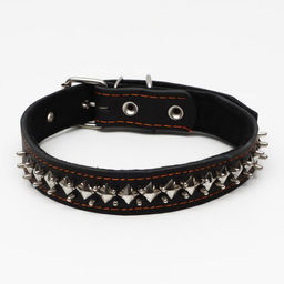 Ошейник кожаный на синтепоне Ёж, 64 х 3 см, ОШ 40-55 см, чёрный