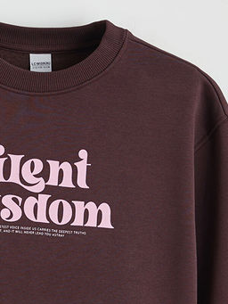 Bisiklet Yaka Bask?l? K?z ?ocuk Kal?n Sweatshirt