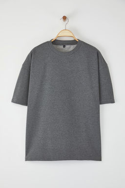 Trendyolmilla Man Beyaz Oversize/Genis Kesim Pamuklu Kal?n Basic T-Shirt TEDSS25TS00005