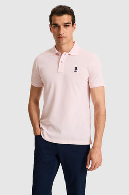Erkek Slim Fit Polo Yaka A__k Pembe Basic Ti__rt