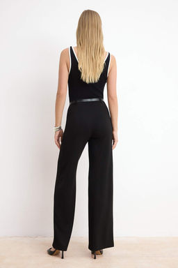 Siyah Wide Leg/Genis Paca Kemerli Normal Bel Uzun Soft Touch Orme Pantolon TWOSS26PL00149 - Trendyolmilla фото 4