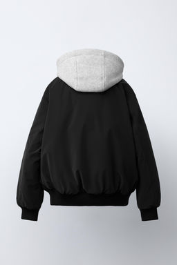 CAZADORA BOMBER ENGOMADA CAPUCHA FELPA DESMONTABLE / Negro - Zara фото 5