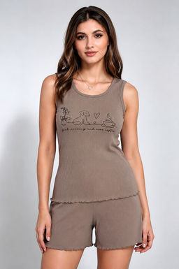 Арт. 9156/3 Пижама с шортами 42-50 Цвет:верх-кофе,низ-кофе