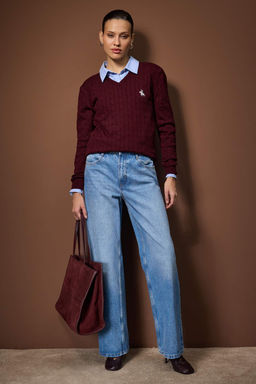 Lacivert Nak?sl? V Yaka Sac Orgu Triko Kazak TWOAW26KZ00259 - Trendyolmilla фото 14