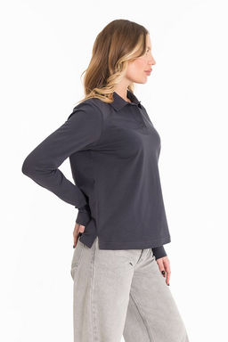 Лонгслив-поло М324272б Серый - Елена фото 6