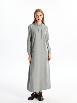 Kap??onlu D?z Uzun Kollu Elbise
