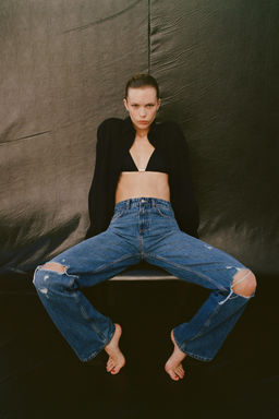 TRF RIPPED WIDE-LEG MID-WAIST JEANS - Zara фото 4