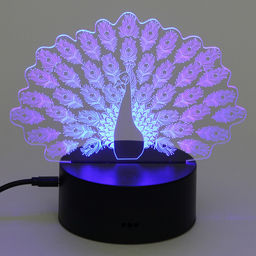 Цена за 2 шт. Светильник ночник "3D-Павлин" на пластиковой подставке, с включателем USB