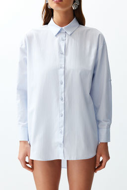 Plaj Giyim Cizgili Dokuma Maxi Gomlek TBESS22GO0664