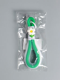 Цена за 2 шт. Брелок на карабине "Цветок. Шнур-сетка" двойной шнур 0,7 см бело-зелёный 14,5х2х1,7 см