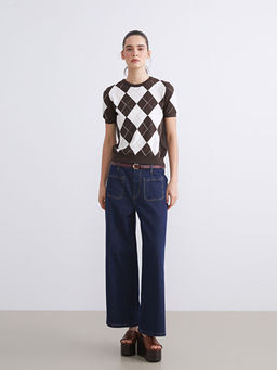 Bisiklet Yaka Baklava Desenli Kad?n Triko Kazak