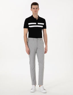 Gri Slim Fit Beli Lastikli _izgili Kanvas Pantolon