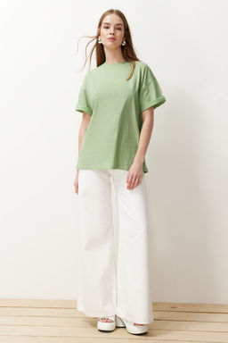 Mint %100 Pamuk Bisiklet Yaka Oversize/Genis Kal?p Orme T-Shirt TWOSS20TS0134