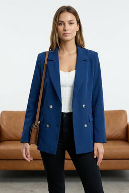 Indigo Regular Astarl? Kruvaze Kapama Dokuma Blazer Ceket TWOAW21CE0264