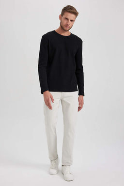 Базовая футболка узкого кроя с круглым вырезом и длинными рукавами - Defacto фото 2