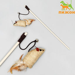 Дразнилка Эко, мышь из хлопка на деревянной палочке, 40 см