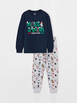 Bisiklet Yaka Y?lba?? Temal? Uzun Kollu Erkek ?ocuk Pijama Tak?m?