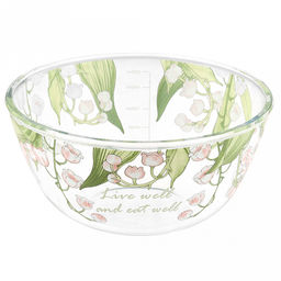 Салатник стеклянный Ландыши 2,6л д22,8см h11см, боросиликатное стекло, с деколью, с мерной шкалой (Китай)