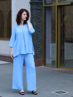 Костюм летний женский брючный голубой стильный - Almond фото 2