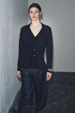 OVERSIZED EXTRA SOFT 100% WOOL POLO CARDIGAN - Zara фото 3