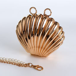 Сумка мини-клатч на магните, в форме ракушки, жёсткий корпус, на длинной цепочке, золотистая