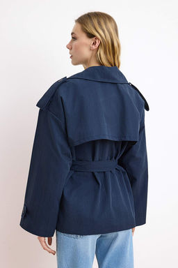 Vizon Yumusak Tuseli Kemerli Oversize Kruvaze Kapama Midi Trenckot TWOSS26TR00007 - Trendyolmilla фото 4