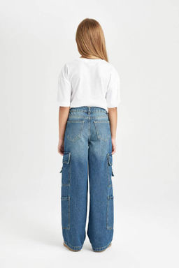 Широкие джинсовые брюки карго для девочек - Defacto фото 6