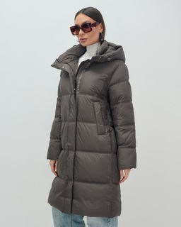 Пальто зимнее утепленное с капюшоном женское темно-коричневого цвета 7618TK - Visdeer фото 14