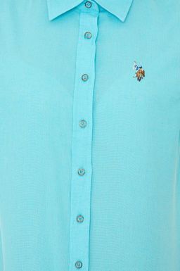U. S. Polo Assn Женская базовая рубашка из льна с длинным рукавом бирюзового цвета - U.s. polo assn фото 6