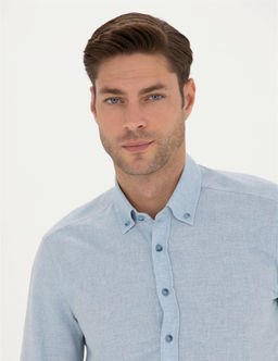 A__k Mavi Slim Fit Uzun Kollu G_mlek
