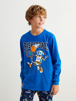 Bask?l? Erkek ?ocuk Pijama Tak?m