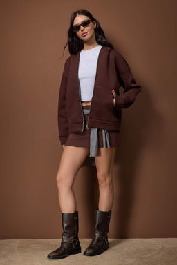 Wardrobe Essentials  Koyu Kahverengi Oversize Kapusonlu Orme Sweatshirt |TWOAW26SW00018