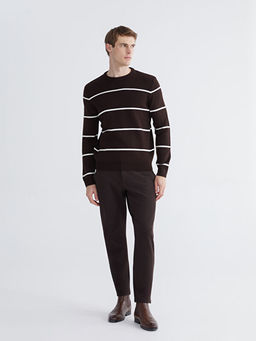 Bisiklet Yaka Uzun Kollu ?izgili Erkek Triko Kazak