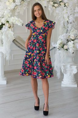 Платье женское из кулирки Люси красно-желтые цветы - Амадэль фото 8