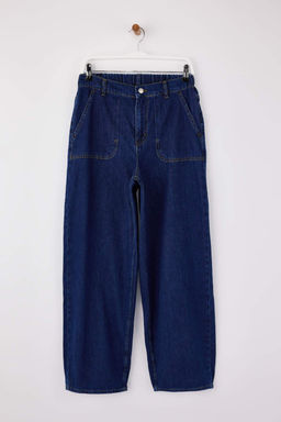 Koyu Mavi Beli Lastikli Yuksek Bel Baggy Jeans TWOSS26JE00064