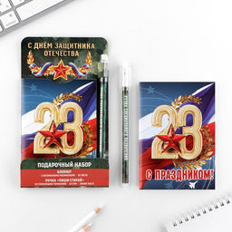 Подарочный набор «23 февраля: С днем защитника отечества», блокнот А6, 32 листа и ручка пиши-стирай
