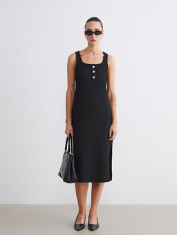 U Yaka Fitilli Bodycon Elbise