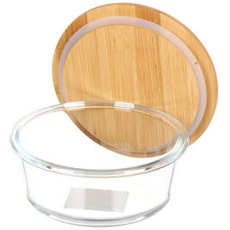 Контейнер пищевой жаропрочное стекло, 0.62 л, 15х15х7 см, круг., с бамбуковой кр., Y4-6575 (433960) /DANIKS/  фото 3