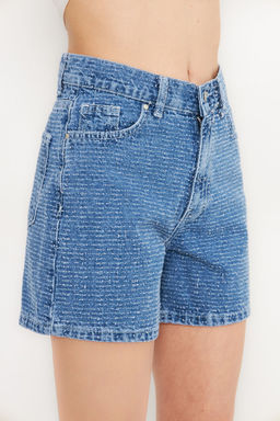 TRENDYOLMILLA Mavi Dokulu City Denim Sort TWOSS25SR00144  фото 5