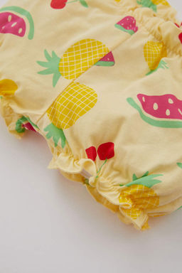 Шорты из чесаного хлопка с фруктовым узором для маленьких девочек, состоящие из двух предметов - Defacto фото 4
