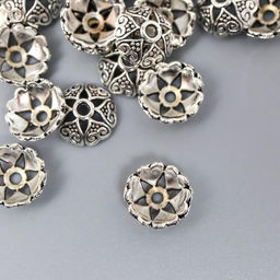 Цена за 2 шт. Декор шляпка для бусин "Цветок-полукруг" серебро 0,8х0,8 см набор 50 шт