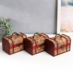 Шкатулка для украшений «Сундук. Карта путешественника», для мелочи, состаренная, дерево, 11×17.5×11.5 см, МИКС