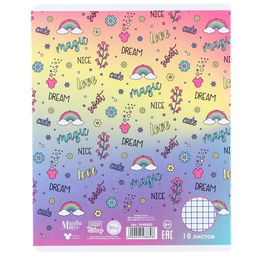 Цена за 20 шт. Тетрадь в клетку 18 листов, 5 видов МИКС, обложка мелованный картон, «Минни Маус и единорог»