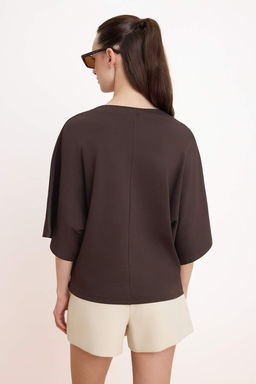 Kahverengi Regular/Normal Kal?p Dusuk Kol K?sa Kollu Soft Touch Orme T-shirt TWOSS26TS00221 - Trendyolmilla фото 4