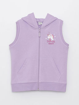 Kap??onlu Bask?l? K?z ?ocuk Fermuarl? Yelek