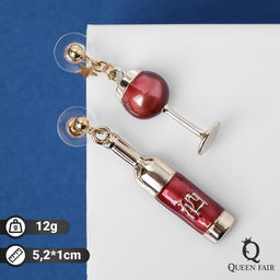 Серьги эмаль Вино с бокалом, цвет бордовый в золоте