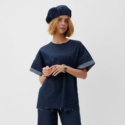 Футболка оверсайз женская MINAKU: Jeans Collection, синяя, размер 44