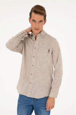 U. S. Polo Assn / Мужская рубашка цвета хаки с длинным рукавом - U.s. polo assn фото 3