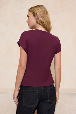 Murdum Relaxed/Rahat Kal?p Kay?k Yaka Buzgulu Yumusak Orme T-Shirt TWOSS26BZ00270